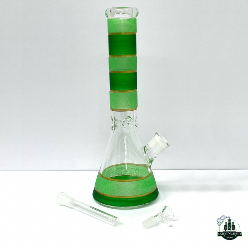 BOOM GLASS BONG - Green Gold Stripe 35cm