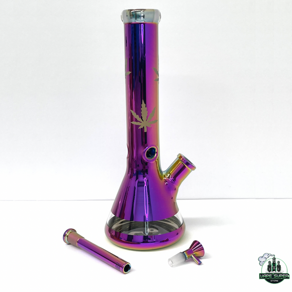 BOOM GLASS BONG - Purple Leaf Pattern 35cm
